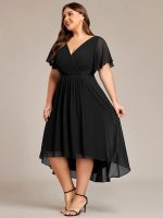 Plus Size Double V-Neck Ruffles Sleeve Chiffon Midi Wedding Guest Dress - Image 14