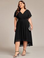 Plus Size Double V-Neck Ruffles Sleeve Chiffon Midi Wedding Guest Dress - Image 15