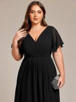 Plus Size Double V-Neck Ruffles Sleeve Chiffon Midi Wedding Guest Dress - Image 13