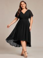 Plus Size Double V-Neck Ruffles Sleeve Chiffon Midi Wedding Guest Dress - Image 11