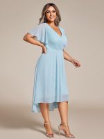Plus Size Double V-Neck Ruffles Sleeve Chiffon Midi Wedding Guest Dress - Image 48