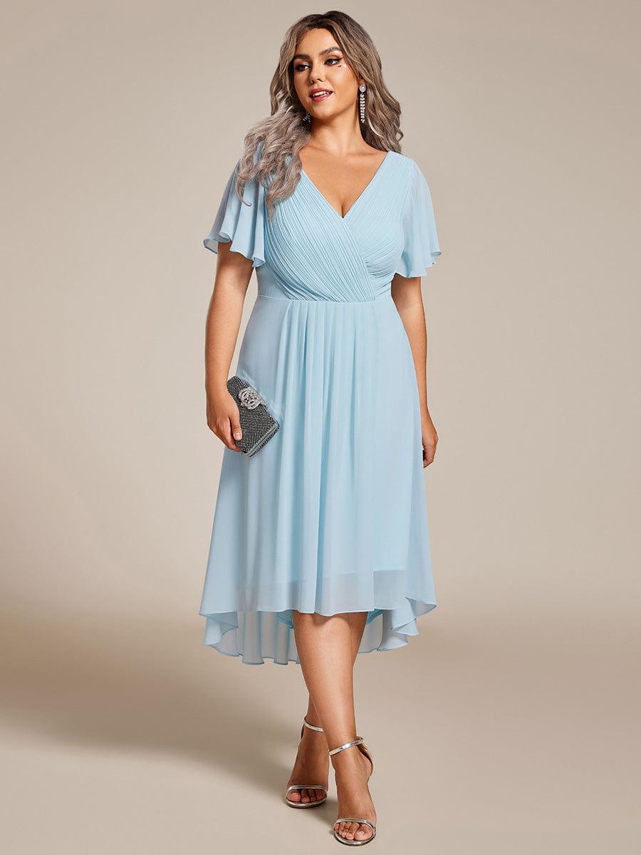 EG01923BL-PR4 Plus Size Double V-Neck Ruffles Sleeve Chiffon Midi Wedding Guest Dress - Image 47