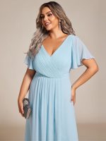 Plus Size Double V-Neck Ruffles Sleeve Chiffon Midi Wedding Guest Dress - Image 46