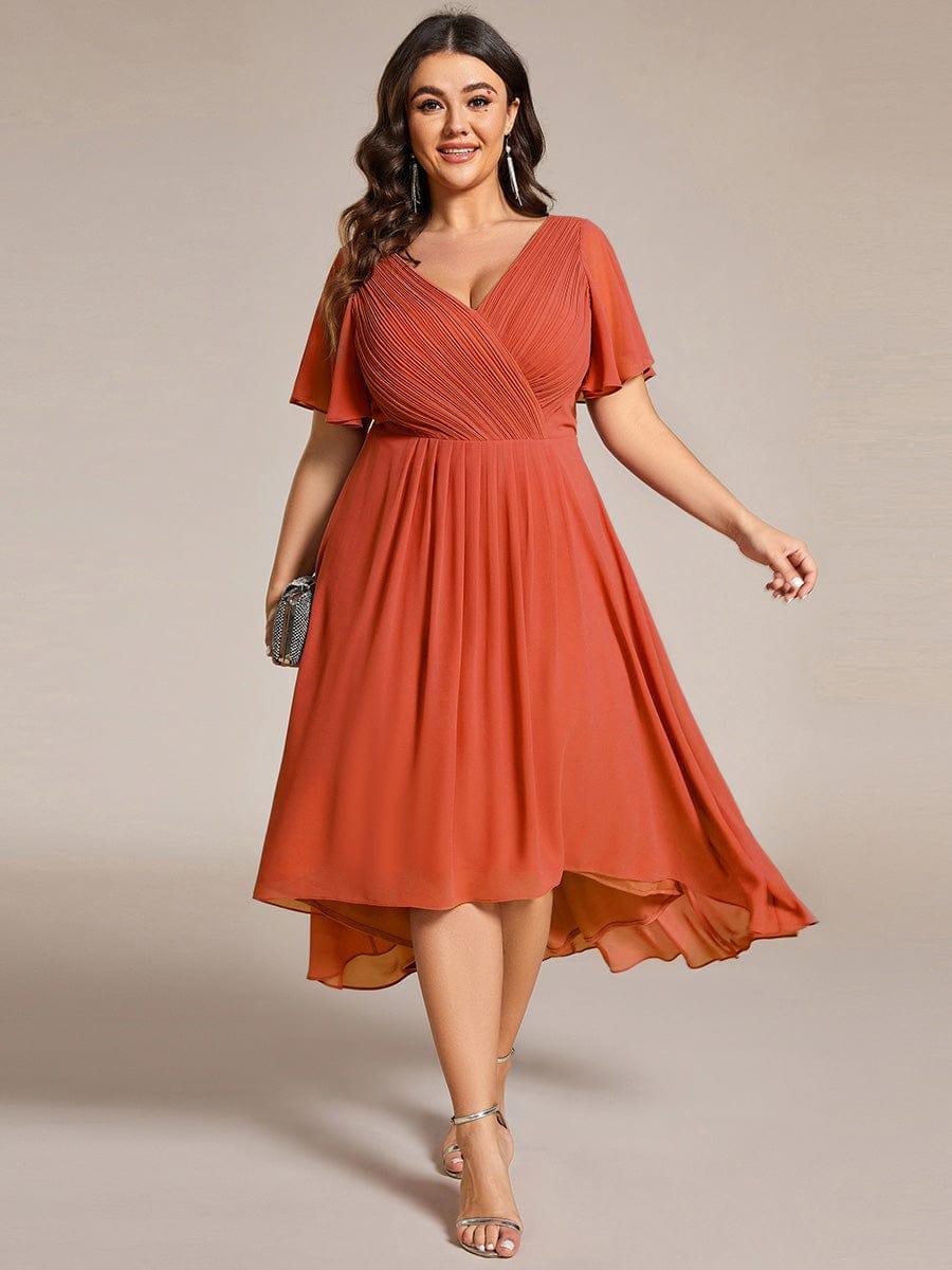 EG01923BO-PR Plus Size Double V-Neck Ruffles Sleeve Chiffon Midi Wedding Guest Dress - Image 57