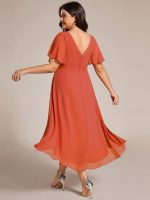Plus Size Double V-Neck Ruffles Sleeve Chiffon Midi Wedding Guest Dress - Image 55