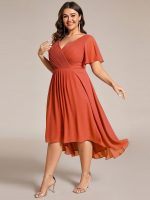 Plus Size Double V-Neck Ruffles Sleeve Chiffon Midi Wedding Guest Dress - Image 58