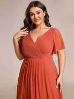 Plus Size Double V-Neck Ruffles Sleeve Chiffon Midi Wedding Guest Dress - Image 56