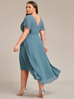 Plus Size Double V-Neck Ruffles Sleeve Chiffon Midi Wedding Guest Dress - Image 60