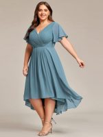 Plus Size Double V-Neck Ruffles Sleeve Chiffon Midi Wedding Guest Dress - Image 62