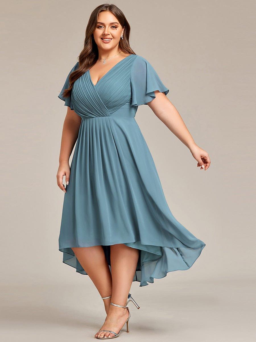 EG01923DB-PR3 Plus Size Double V-Neck Ruffles Sleeve Chiffon Midi Wedding Guest Dress - Image 62