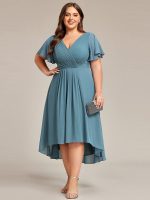 Plus Size Double V-Neck Ruffles Sleeve Chiffon Midi Wedding Guest Dress - Image 59