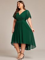Plus Size Double V-Neck Ruffles Sleeve Chiffon Midi Wedding Guest Dress - Image 19