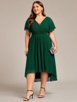 Plus Size Double V-Neck Ruffles Sleeve Chiffon Midi Wedding Guest Dress - Image 23