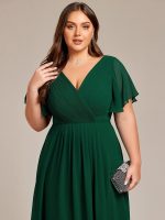 Plus Size Double V-Neck Ruffles Sleeve Chiffon Midi Wedding Guest Dress - Image 21