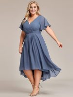 Plus Size Double V-Neck Ruffles Sleeve Chiffon Midi Wedding Guest Dress - Image 7