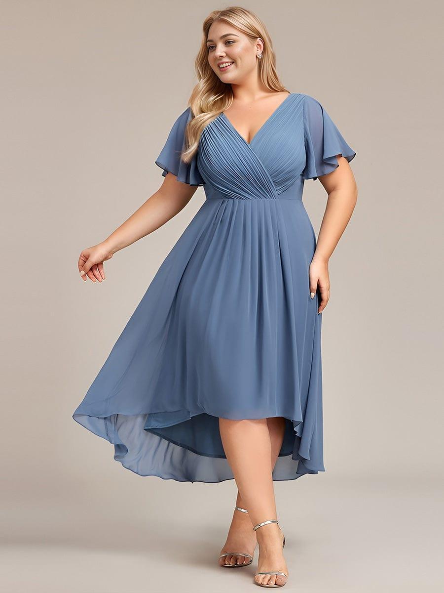 EG01923DN-PR204 Plus Size Double V-Neck Ruffles Sleeve Chiffon Midi Wedding Guest Dress - Image 76
