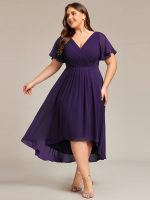Plus Size Double V-Neck Ruffles Sleeve Chiffon Midi Wedding Guest Dress - Image 73