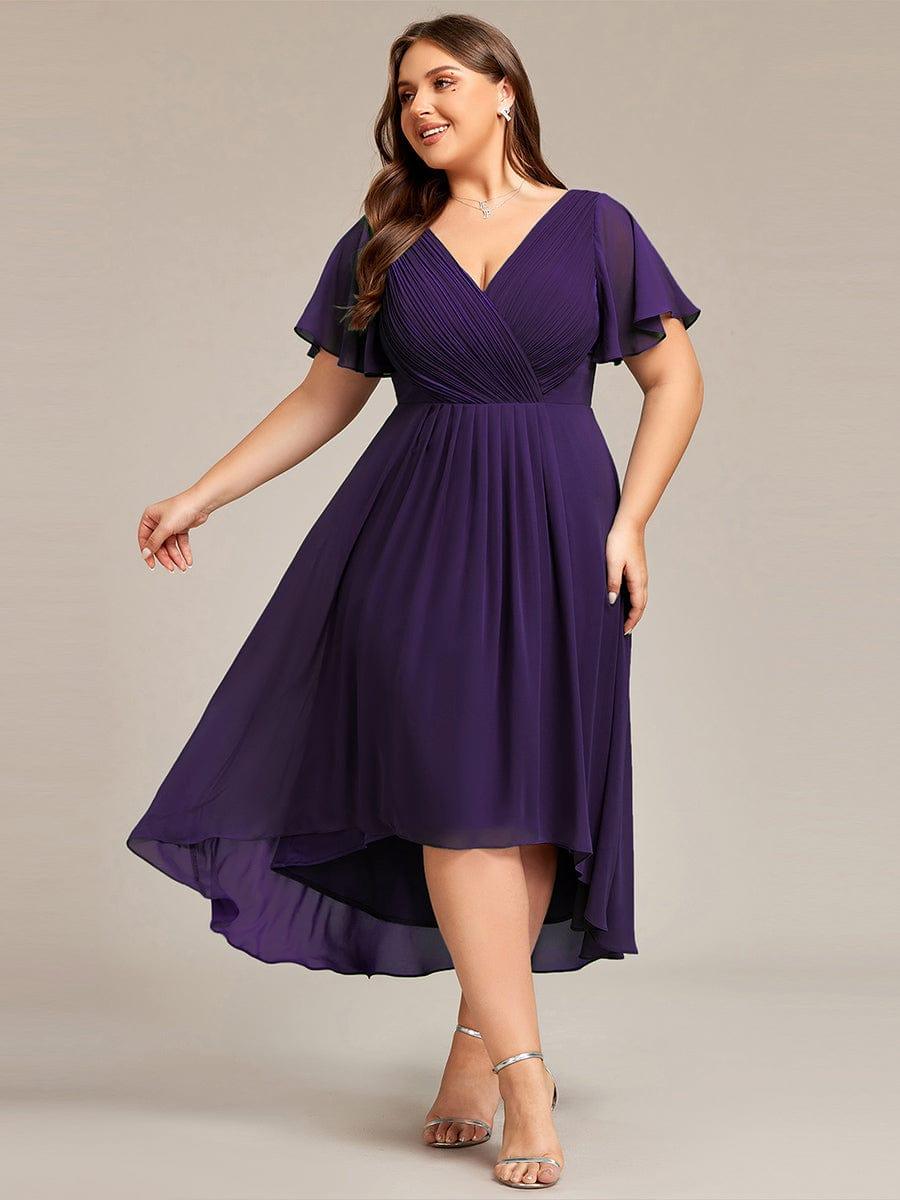 EG01923DP-PR Plus Size Double V-Neck Ruffles Sleeve Chiffon Midi Wedding Guest Dress - Image 73