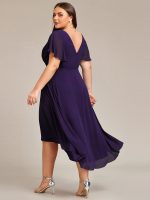 Plus Size Double V-Neck Ruffles Sleeve Chiffon Midi Wedding Guest Dress - Image 70