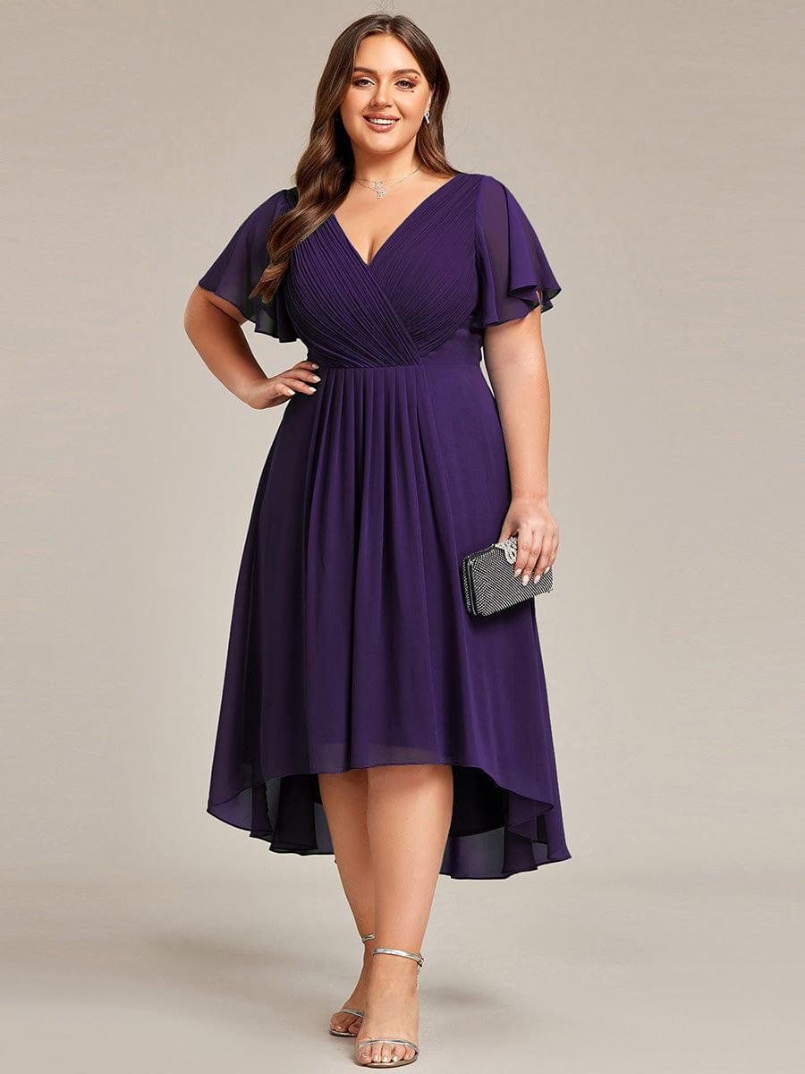 EG01923DP-PR4 Plus Size Double V-Neck Ruffles Sleeve Chiffon Midi Wedding Guest Dress - Image 69