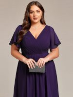 Plus Size Double V-Neck Ruffles Sleeve Chiffon Midi Wedding Guest Dress - Image 71