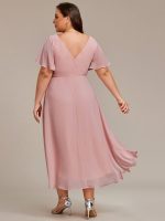 Plus Size Double V-Neck Ruffles Sleeve Chiffon Midi Wedding Guest Dress - Image 4
