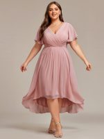 Plus Size Double V-Neck Ruffles Sleeve Chiffon Midi Wedding Guest Dress - Image 79