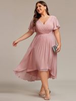 Plus Size Double V-Neck Ruffles Sleeve Chiffon Midi Wedding Guest Dress - Image 3