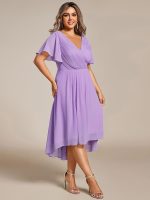 Plus Size Double V-Neck Ruffles Sleeve Chiffon Midi Wedding Guest Dress - Image 53