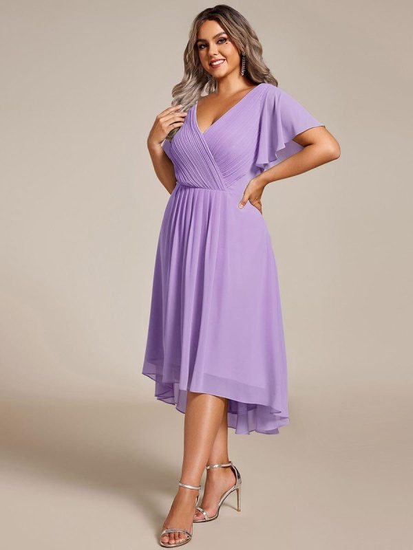 Plus Size Double V-Neck Ruffles Sleeve Chiffon Midi Wedding Guest Dress - Image 52