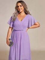 Plus Size Double V-Neck Ruffles Sleeve Chiffon Midi Wedding Guest Dress - Image 51