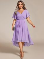 Plus Size Double V-Neck Ruffles Sleeve Chiffon Midi Wedding Guest Dress - Image 49