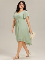 Plus Size Double V-Neck Ruffles Sleeve Chiffon Midi Wedding Guest Dress - Image 9