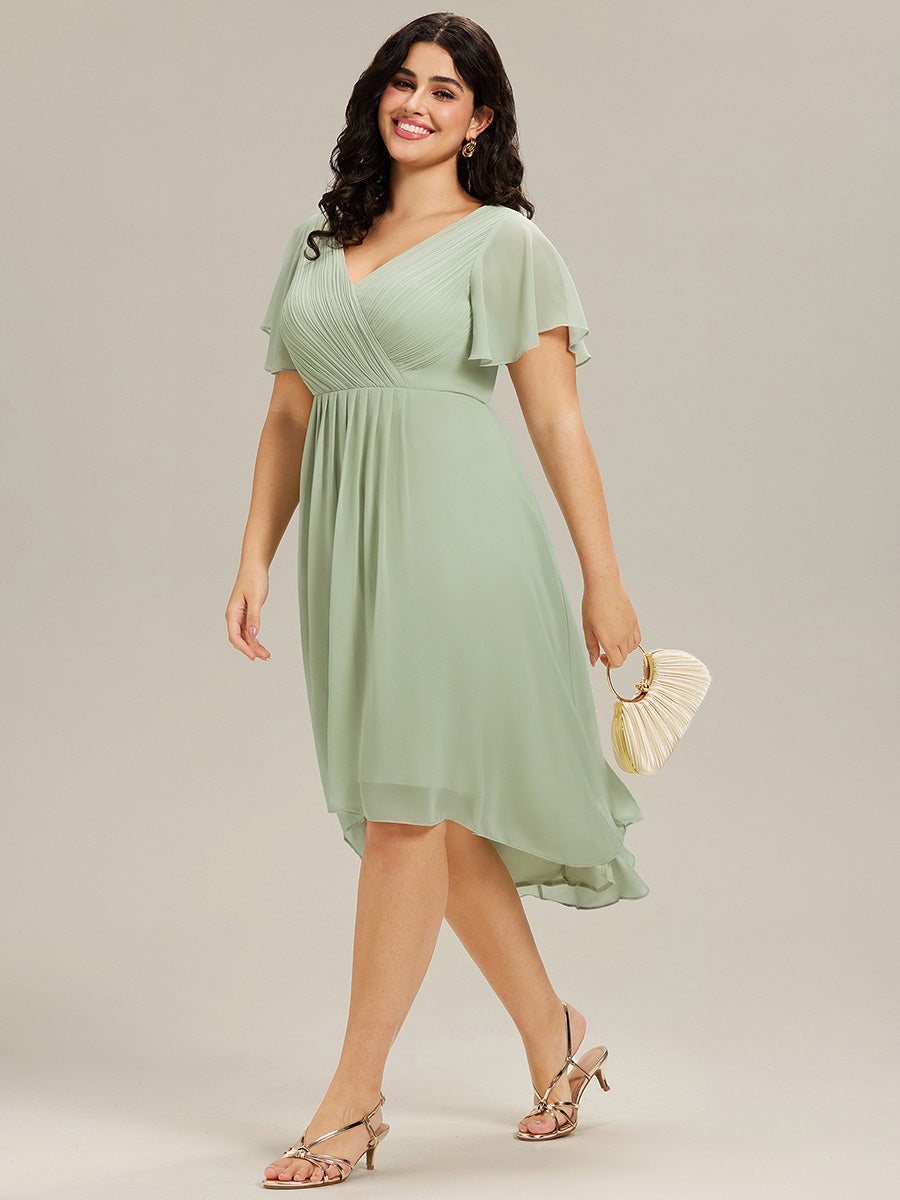 EG01923MG-PR Plus Size Double V-Neck Ruffles Sleeve Chiffon Midi Wedding Guest Dress - Image 9