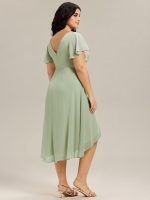 Plus Size Double V-Neck Ruffles Sleeve Chiffon Midi Wedding Guest Dress - Image 10