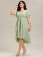 Plus Size Double V-Neck Ruffles Sleeve Chiffon Midi Wedding Guest Dress - Image 43