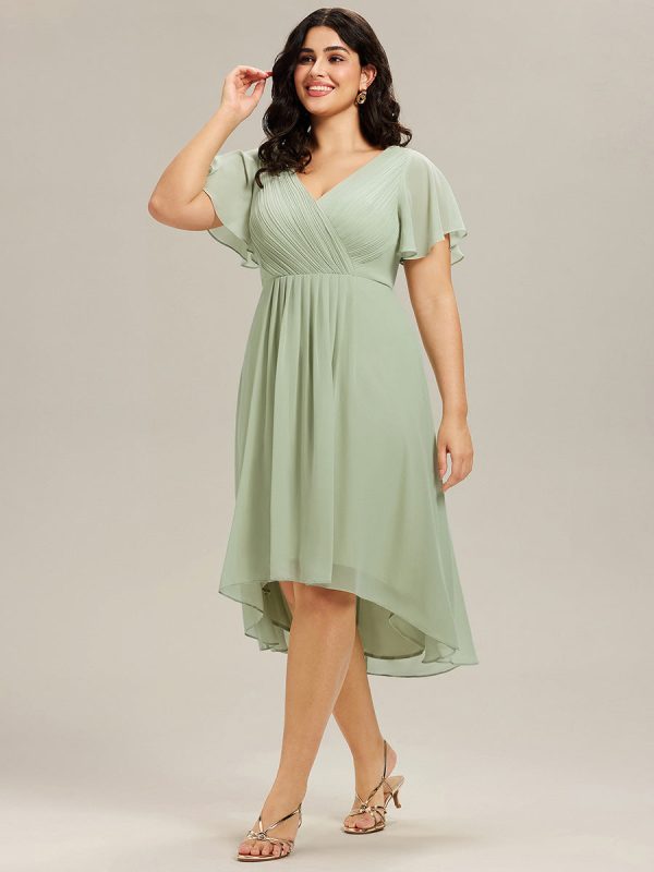 Plus Size Double V-Neck Ruffles Sleeve Chiffon Midi Wedding Guest Dress - Image 43