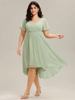 Plus Size Double V-Neck Ruffles Sleeve Chiffon Midi Wedding Guest Dress - Image 42