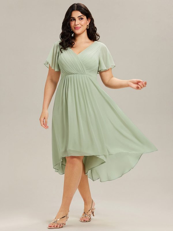 Plus Size Double V-Neck Ruffles Sleeve Chiffon Midi Wedding Guest Dress - Image 42