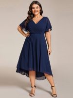 Plus Size Double V-Neck Ruffles Sleeve Chiffon Midi Wedding Guest Dress - Image 31