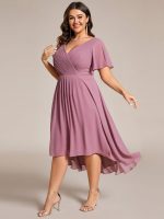 Plus Size Double V-Neck Ruffles Sleeve Chiffon Midi Wedding Guest Dress - Image 32