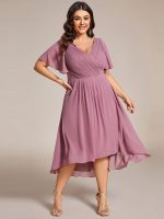 Plus Size Double V-Neck Ruffles Sleeve Chiffon Midi Wedding Guest Dress - Image 34