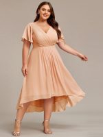Plus Size Double V-Neck Ruffles Sleeve Chiffon Midi Wedding Guest Dress - Image 83