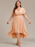 Plus Size Double V-Neck Ruffles Sleeve Chiffon Midi Wedding Guest Dress - Image 84