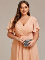 Plus Size Double V-Neck Ruffles Sleeve Chiffon Midi Wedding Guest Dress - Image 82