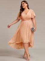 Plus Size Double V-Neck Ruffles Sleeve Chiffon Midi Wedding Guest Dress - Image 80