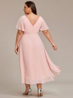 Plus Size Double V-Neck Ruffles Sleeve Chiffon Midi Wedding Guest Dress - Image 6