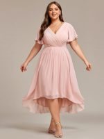 Plus Size Double V-Neck Ruffles Sleeve Chiffon Midi Wedding Guest Dress - Image 5