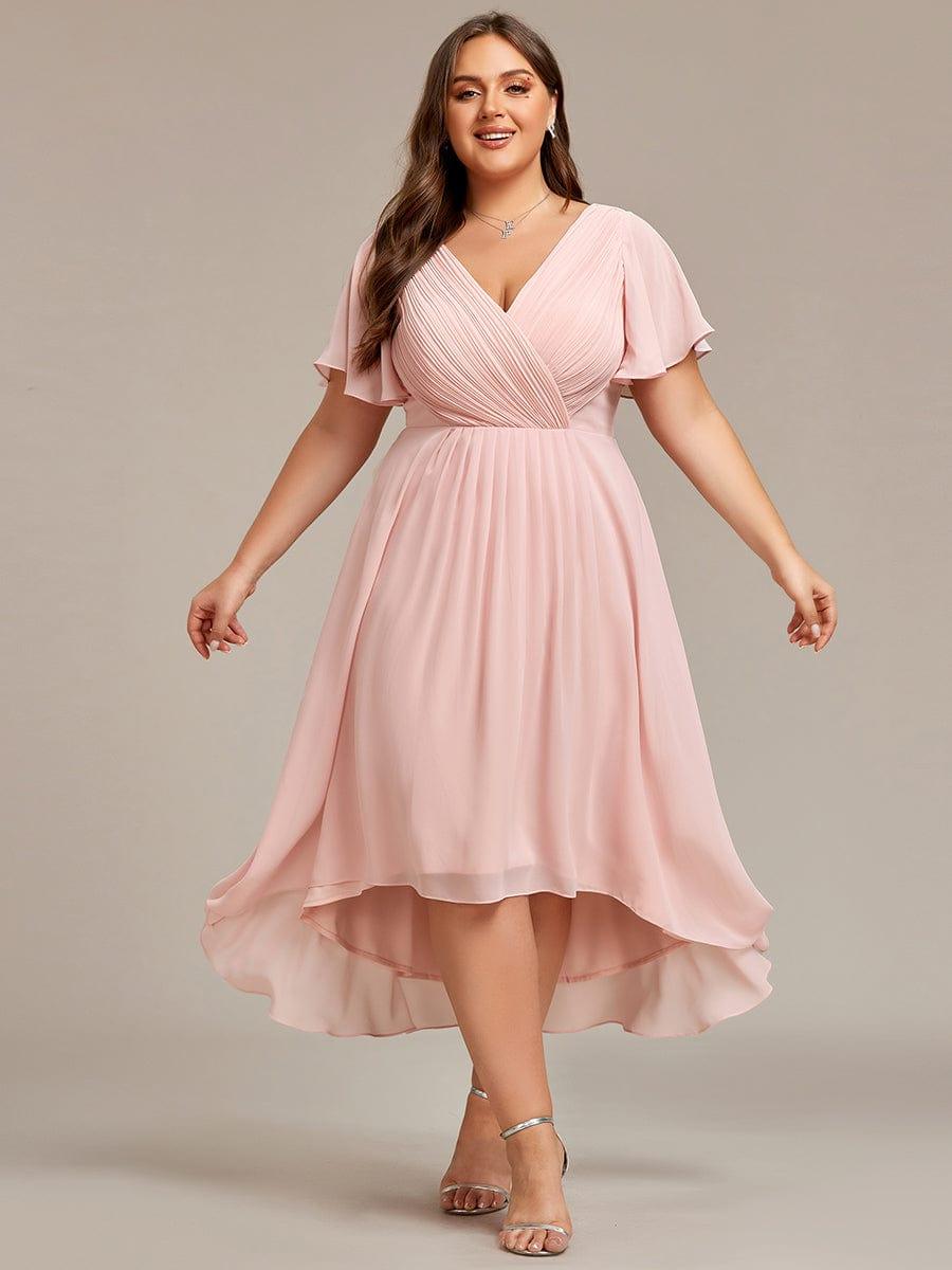 EG01923PK-PR4_8242fd47-30e0-475c-8b3f-86412b3b9dd5 Plus Size Double V-Neck Ruffles Sleeve Chiffon Midi Wedding Guest Dress - Image 5