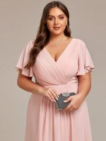 Plus Size Double V-Neck Ruffles Sleeve Chiffon Midi Wedding Guest Dress - Image 16